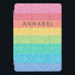 Cute Glitter Rainbow Stripes Colorful Pattern Name iPad Pro Cover<br><div class="desc">Cute Glitter Rainbow Stripes Colorful Pattern Personal Name Tablet Hoesje</div>