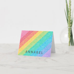 Cute Glitter Rainbow Stripes Colorful Pattern Name Notitiekaartje