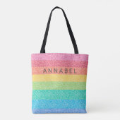 Cute Glitter Rainbow Stripes Colorful Pattern Name Tote Bag (Achterkant)