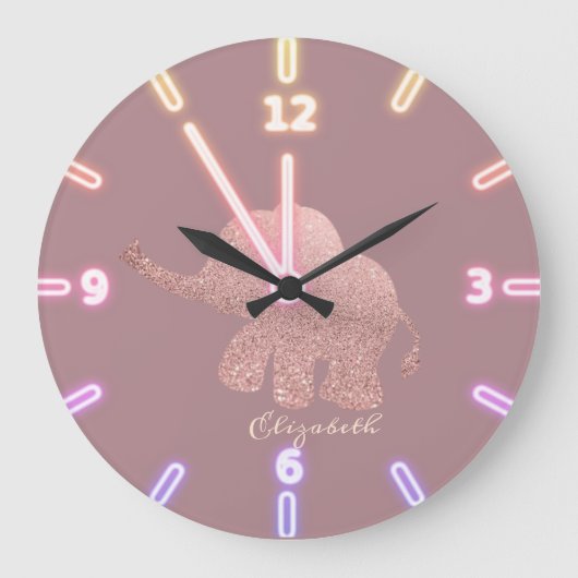 Cute Glitter  Rose Goud  Olifant - Persoonlijk Grote Klok (Voorkant)