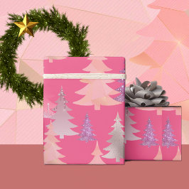 Cute Glitter Roze Kerstboom Patroon Cadeaupapier
