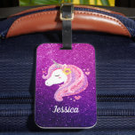 Cute Glitter Unicorn Bagagelabel<br><div class="desc">Een schattige roze en paarse glitter eenhoorn gezicht koelbox. Leuk voor een meisje dat van eenhoorns houdt. Personaliseer het met je meisjesnaam. Ontworpen voor u door Blackberry Boulevard.</div>