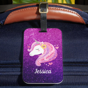 Cute Glitter Unicorn Bagagelabel