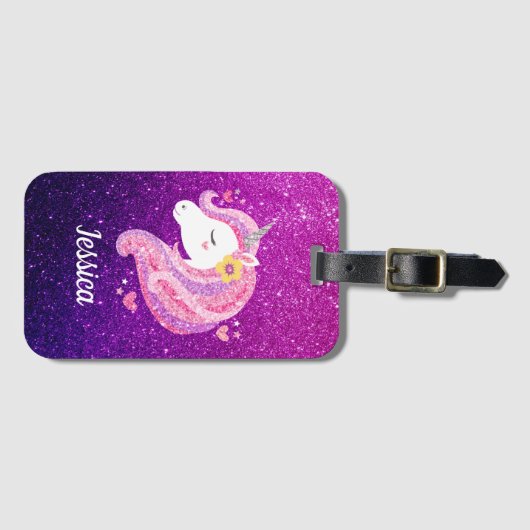 Cute Glitter Unicorn Bagagelabel (Voorkant (horizontaal))