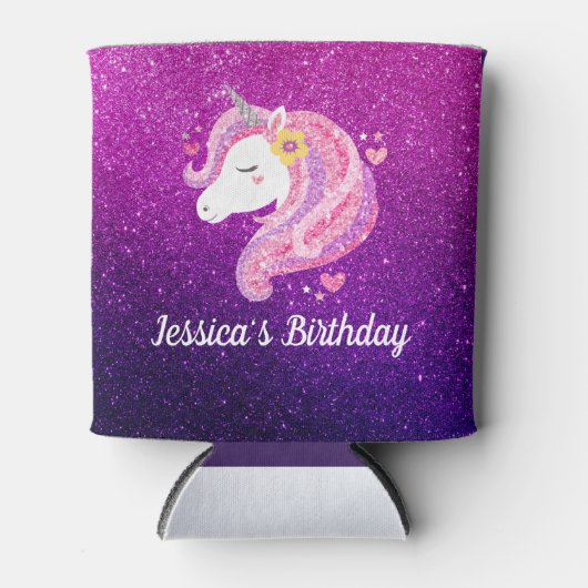 Cute Glitter Unicorn Blikjeskoeler (Voorkant)