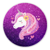 Cute Glitter Unicorn Keramische Knop (Voorkant)