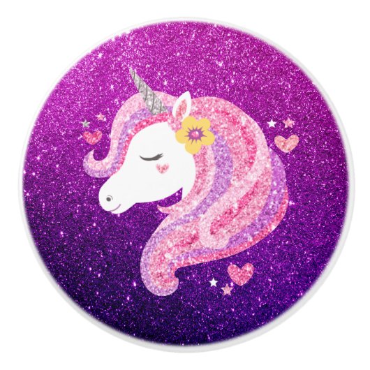 Cute Glitter Unicorn Keramische Knop (Voorkant)