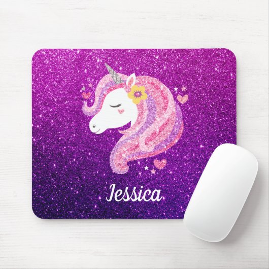 Cute Glitter Unicorn Muismat (Met muis)