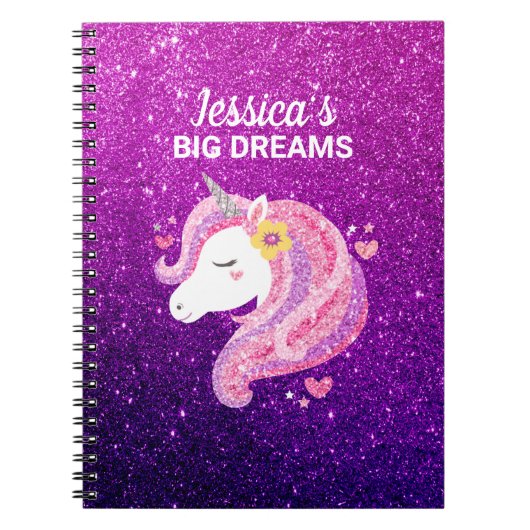 Cute Glitter Unicorn Photo Journal Notitieboek (Voorkant)