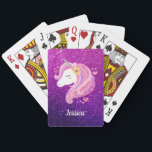 Cute Glitter Unicorn Pokerkaarten<br><div class="desc">Schattigee roze en paarse glitter eenhoorn gezicht speelkaarten. Een leuk cadeau voor een meisje. Personaliseer het met de naam van je meisje. Ontworpen voor u door Blackberry Boulevard.</div>