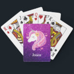 Cute Glitter Unicorn Pokerkaarten<br><div class="desc">Schattigee roze en paarse glitter eenhoorn gezicht speelkaarten. Een leuk cadeau voor een meisje. Personaliseer het met de naam van je meisje. Ontworpen voor u door Blackberry Boulevard.</div>