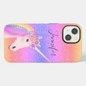 Cute Glitter Unicorn Rainbow Kinder Personalized iPhone Hoesje (Achterkant horizontaal)