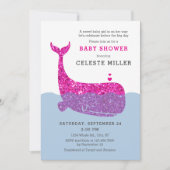 Cute Glitter Whale Baby shower Invitation Kaart (Voorkant)
