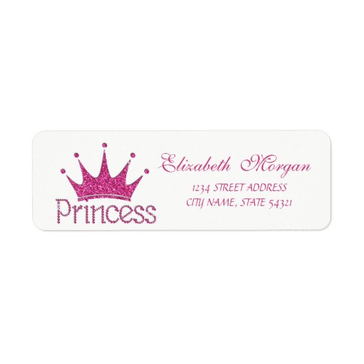 Cute Glitterende Tiara Prinses Adreslabel Etiket (Voorkant)