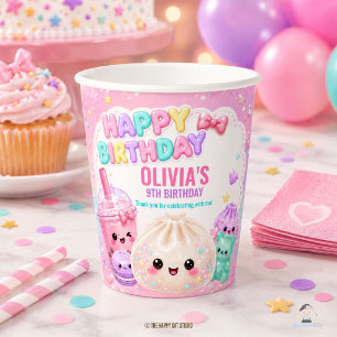 Cute Glitterige Dumpling Bao Zachte Feest Verjaard Papieren Bekers