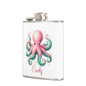 Cute Glittery Octopus Herenmonogram Heupfles (Links)