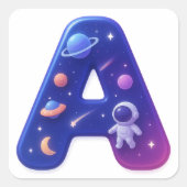 Cute Glossy Space Alphabet Letter A – Galaxy Theme Vierkante Sticker (Voorkant)