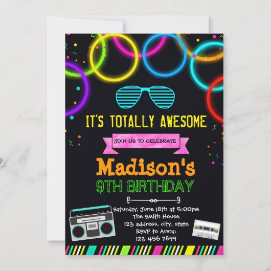 Cute glow 80s party call kaart (Voorkant)