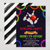 Cute glow bowling party-uitnodiging kaart (Voorkant / Achterkant)