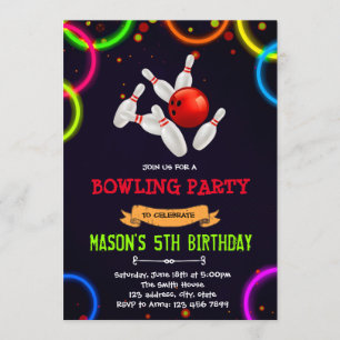Cute glow bowling party-uitnodiging kaart
