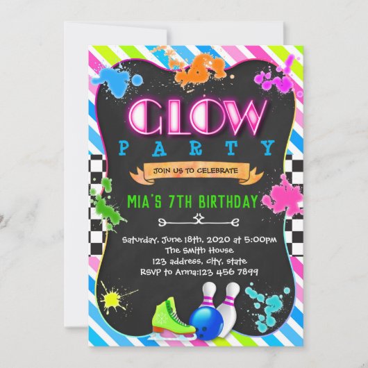 Cute glow party verjaardaguitnodiging kaart (Voorkant)