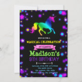 Cute glow unicorn party verjaardaguitnodiging kaart (Voorkant)