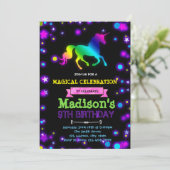 Cute glow unicorn party verjaardaguitnodiging kaart (Staand voorkant)