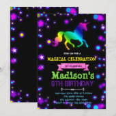 Cute glow unicorn party verjaardaguitnodiging kaart (Voorkant / Achterkant)