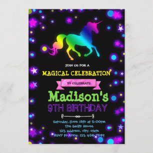 Cute glow unicorn party verjaardaguitnodiging kaart