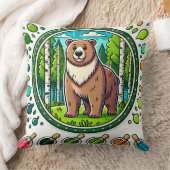 Cute Glowing Bear Illustratie met Bos Kussen (Deken)