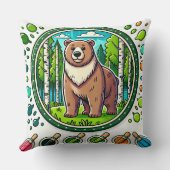 Cute Glowing Bear Illustratie met Bos Kussen (Achterkant)