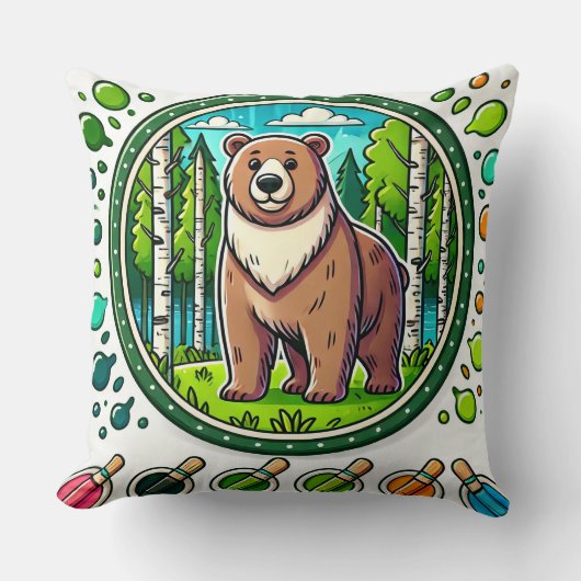 Cute Glowing Bear Illustratie met Bos Kussen (Voorkant)
