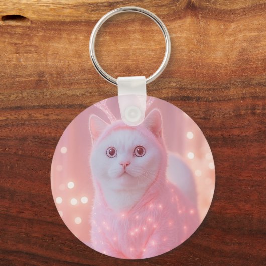 Cute Glowing Reindeer Kitty Winter Fantasy Sleutelhanger (Achterkant)