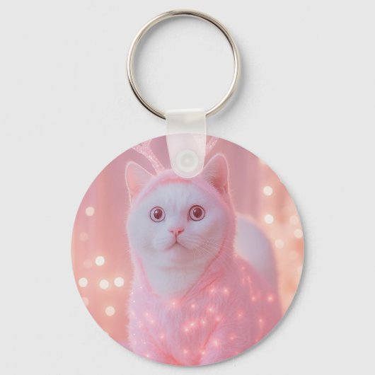 Cute Glowing Reindeer Kitty Winter Fantasy         Sleutelhanger (Achterkant)