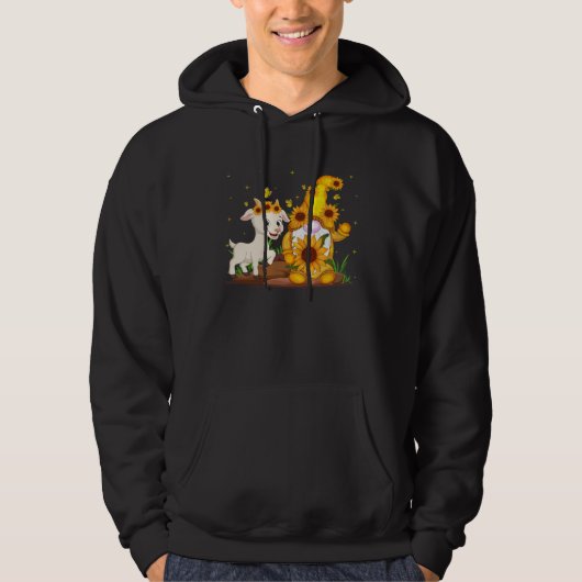 Cute Gnome And Goat Sunflower  Gnome Goat Farmer Hoodie (Voorkant)