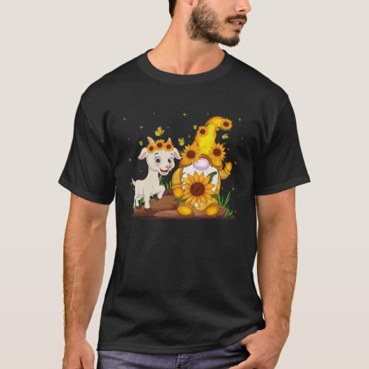 Cute Gnome And Goat Sunflower  Gnome Goat Farmer T-shirt (Voorkant)
