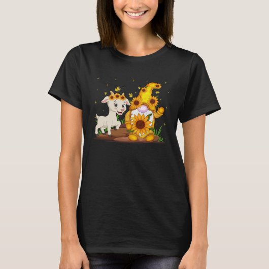 Cute Gnome And Goat Sunflower  Gnome Goat Farmer T-shirt (Voorkant)