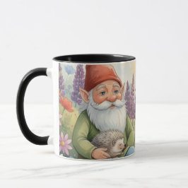Cute gnome and hedgehog floral mug  mok
