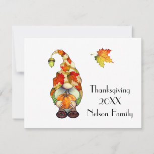 Cute Gnome and Pumpkin floral Thanksgiving Notitiekaartje