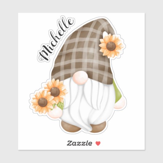 Cute Gnome and Sunflower Sticker (Vel)