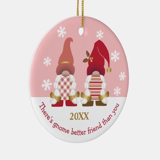 Cute Gnome Better Friend Gold Pink White Gingham Keramisch Ornament (Rechts)