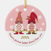 Cute Gnome Better Friend Gold Pink White Gingham Keramisch Ornament (Voorkant)