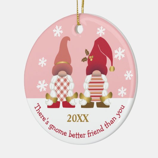 Cute Gnome Better Friend Gold Pink White Gingham Keramisch Ornament (Links)