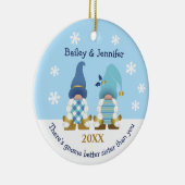 Cute Gnome Better Sister Gold Blue White Gingham Keramisch Ornament (Rechts)
