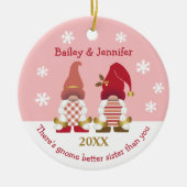 Cute Gnome Better Zister Red Gold Pink Gingham Keramisch Ornament (Voorkant)