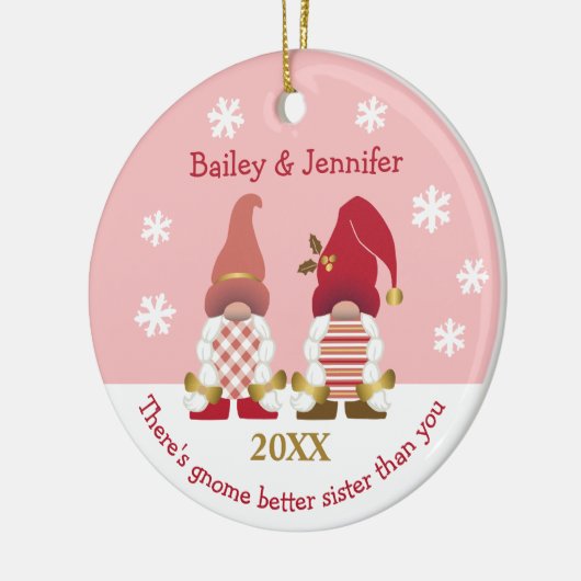 Cute Gnome Better Zister Red Gold Pink Gingham Keramisch Ornament (Links)