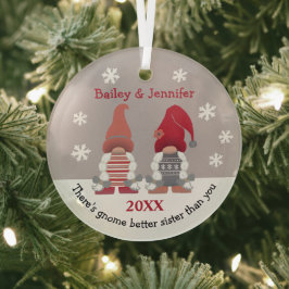 Cute Gnome Better Zuster Red Pink Grey White Glas Ornament