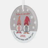 Cute Gnome Better Zuster Red Pink Grey White Glas Ornament (Voorkant links)