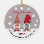 Cute Gnome Better Zuster Red Pink Grey White Keramisch Ornament (Voorkant)