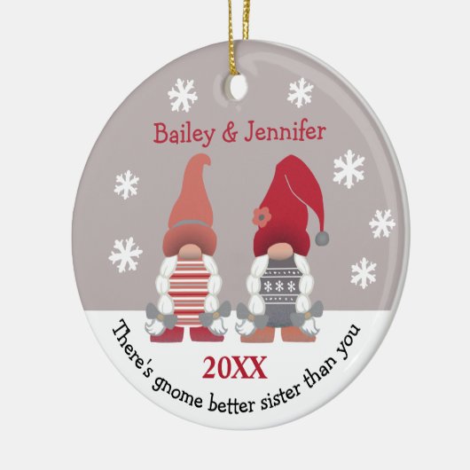 Cute Gnome Better Zuster Red Pink Grey White Keramisch Ornament (Links)